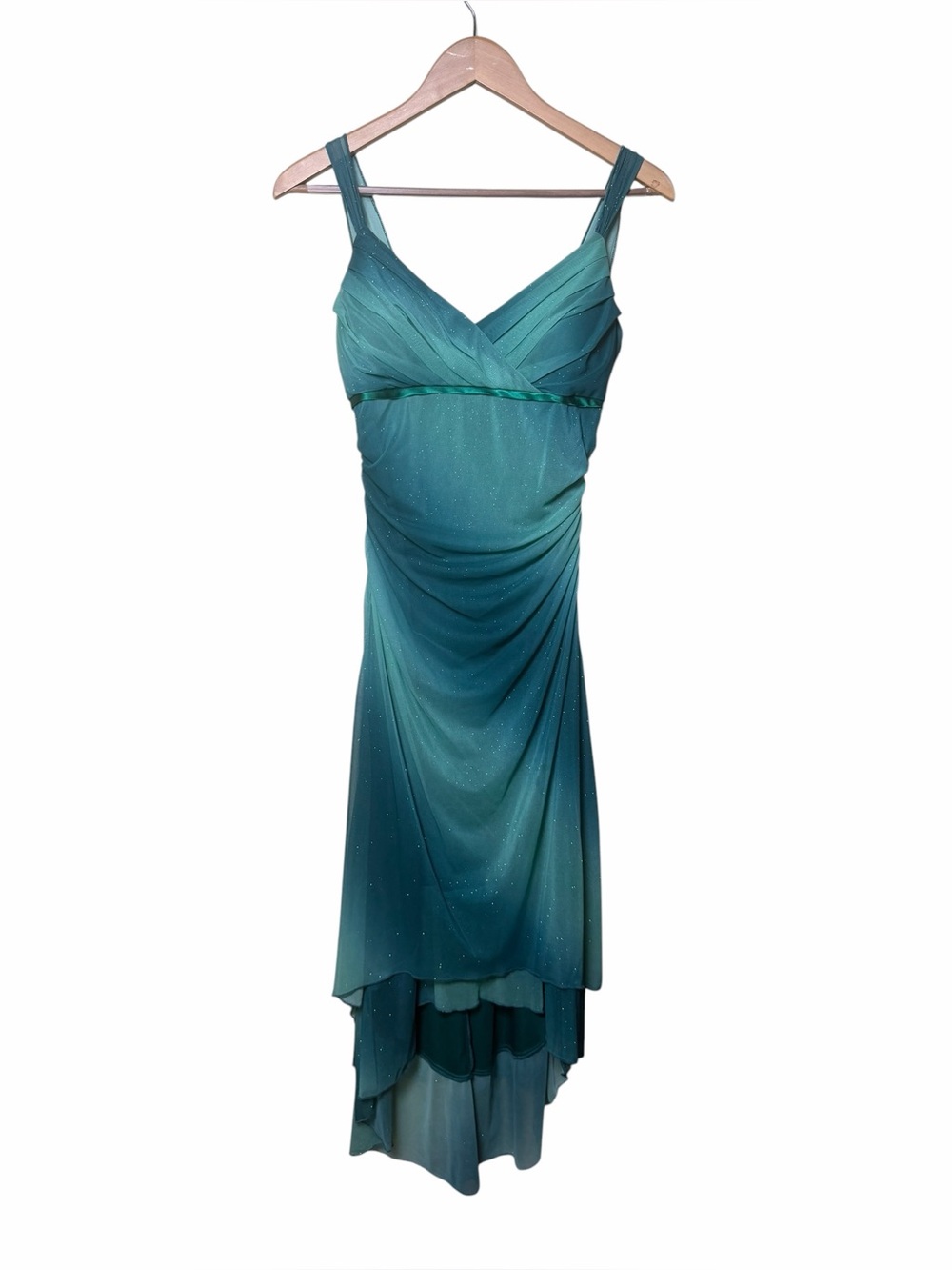 Teal Gradient Sleeveless High-Low Evening Dress
